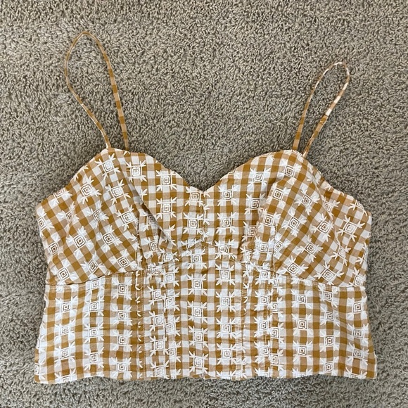 Anthropologie Gingham Smocked Crop Top Boho Cottagecore - Picture 2 of 8